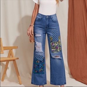 Floral Patchwork Jeans